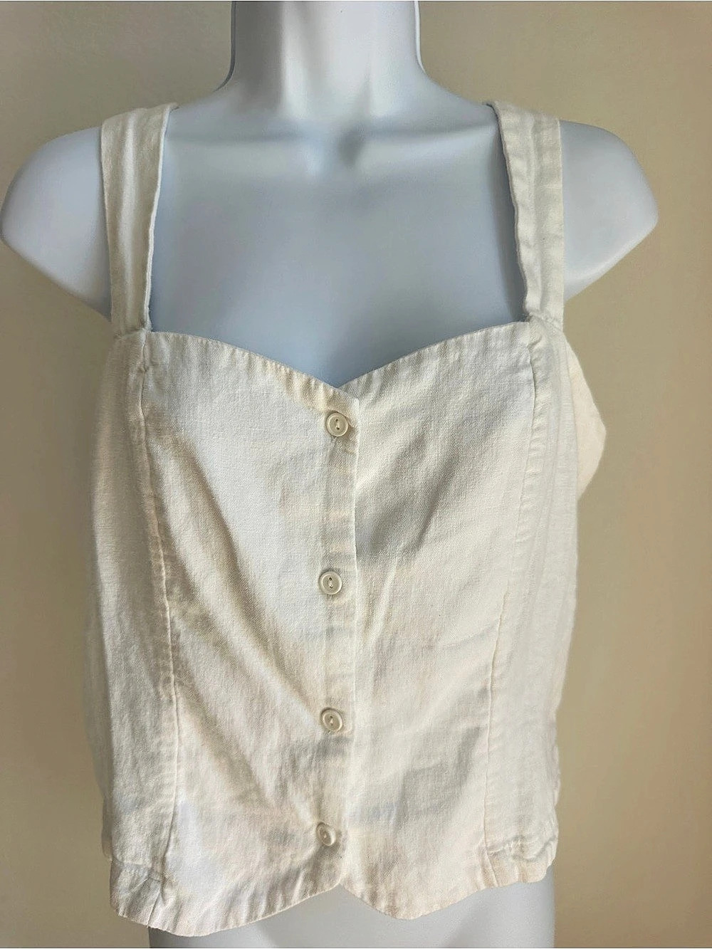 Fashion Nova Linen blend Button Front Tank in Cream Size Medium